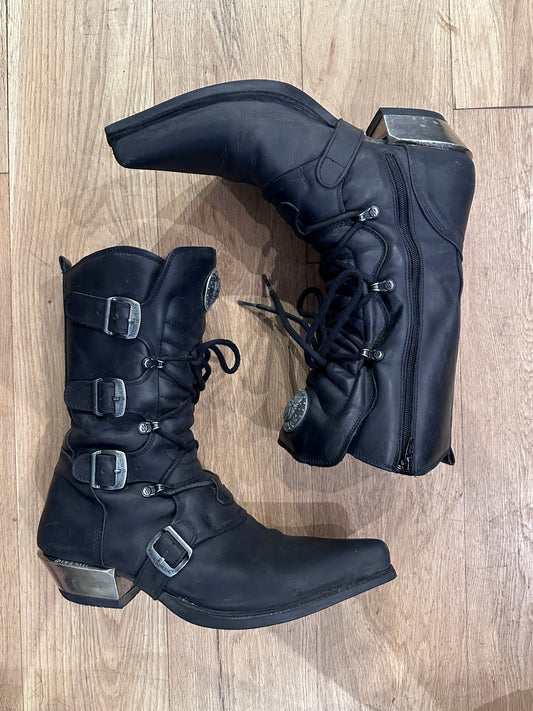 Vintage Newrock Metal-Toe Cowboy Boots