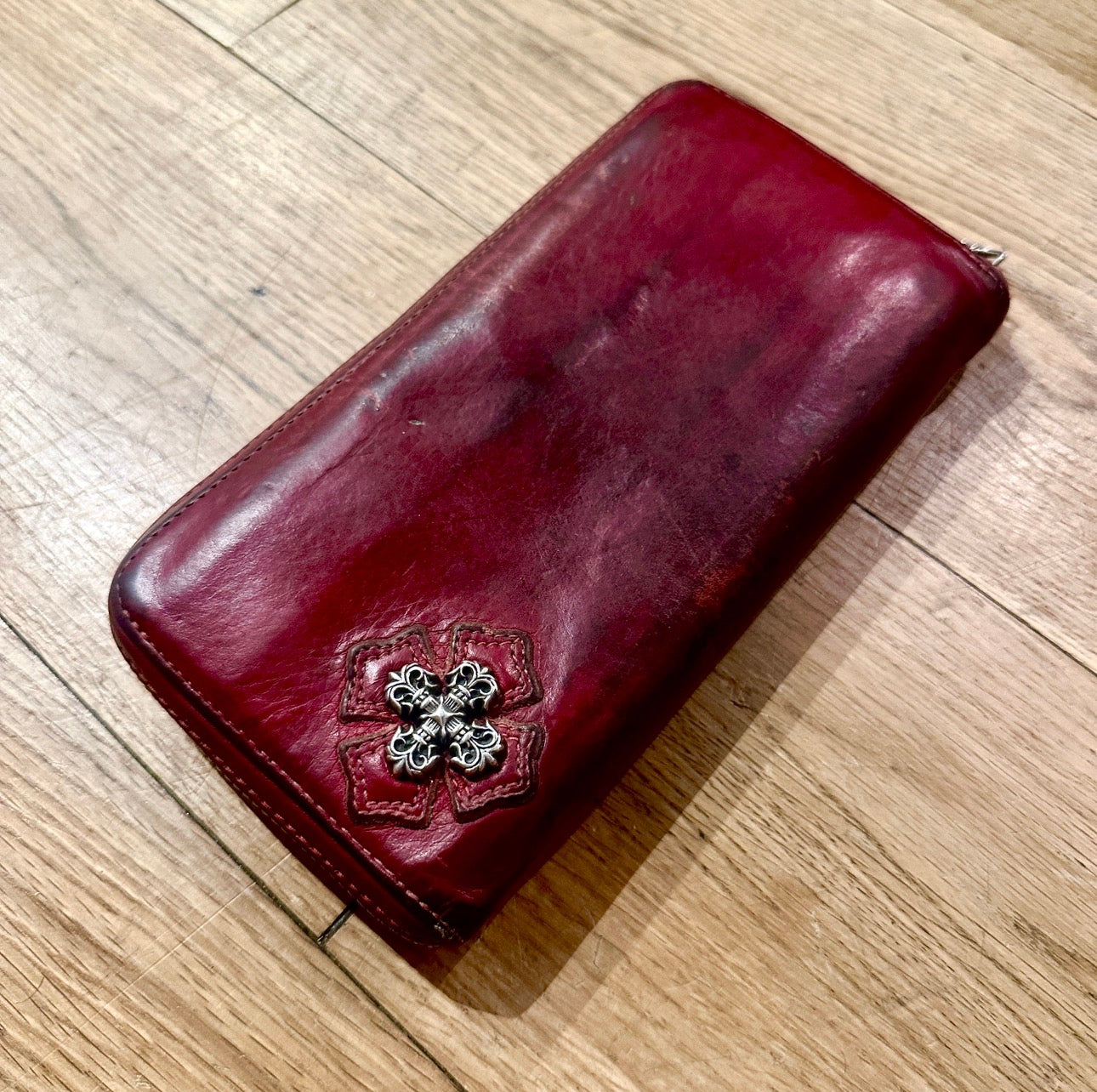 Chrome Hearts Crimson Filigree Long Zip Wallet