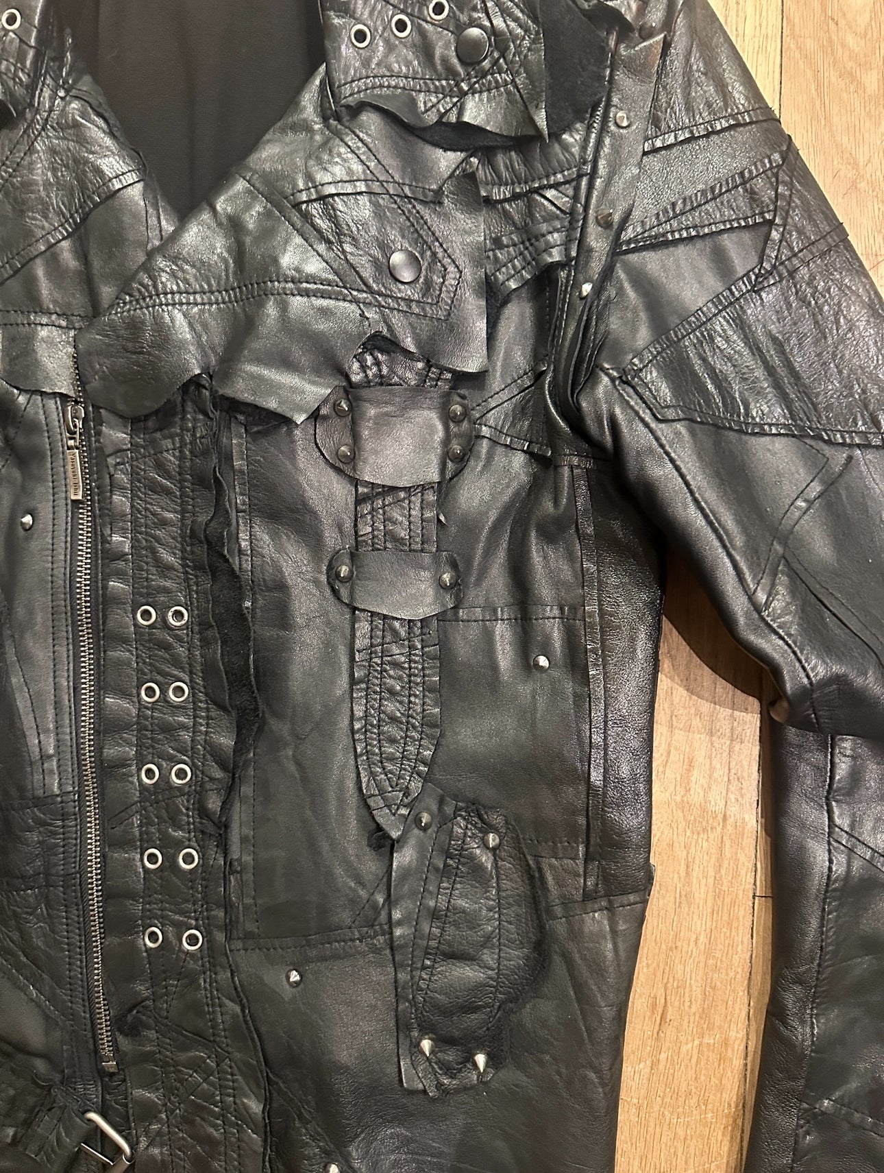 Yasuyuki Ishii Studded Patchwork Leather Jacket