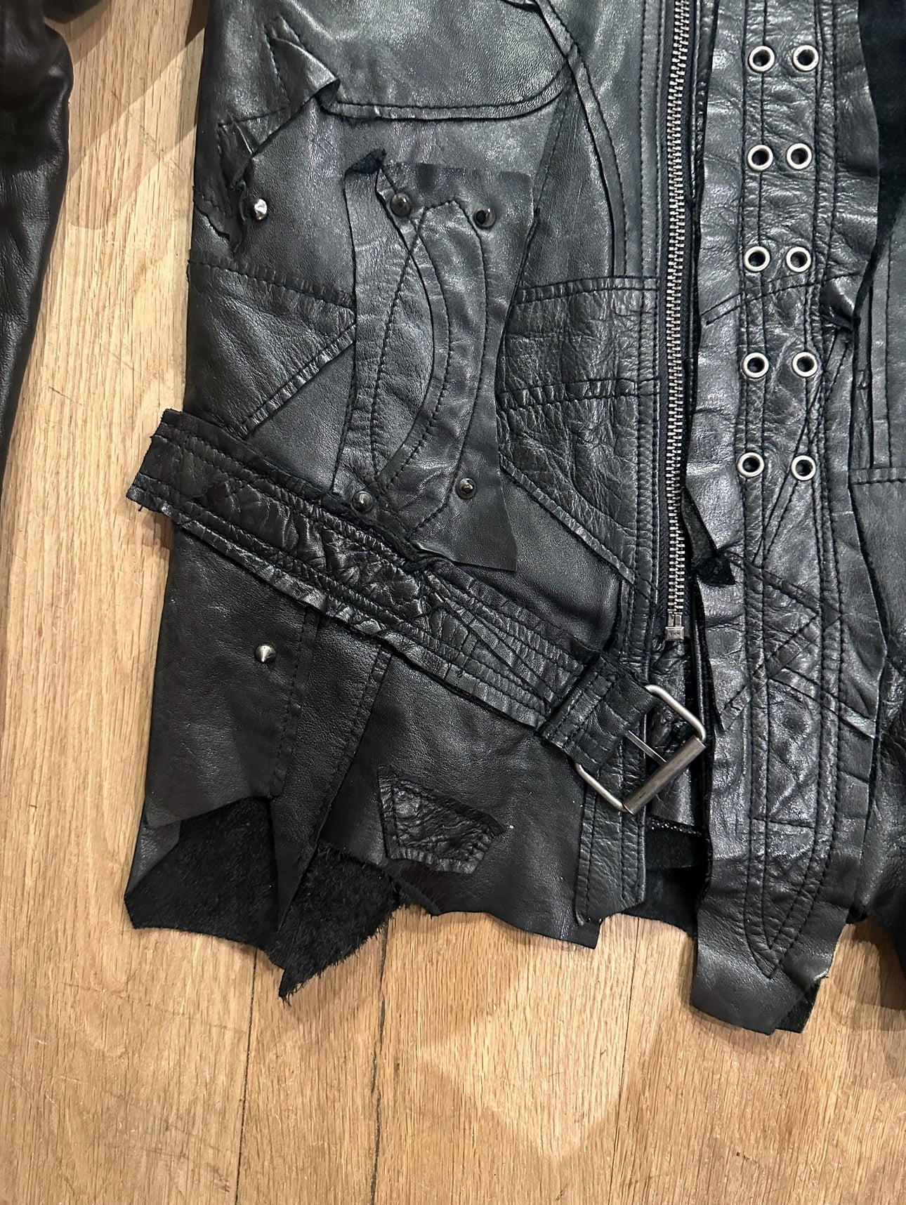 Yasuyuki Ishii Studded Patchwork Leather Jacket